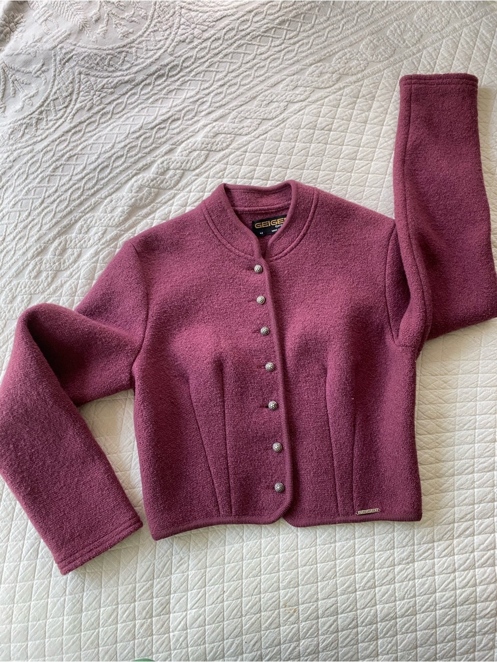 VTG Geiger Wool Metal Button Cropped Cardigan Heritage Preppy Austria Tyrol 42